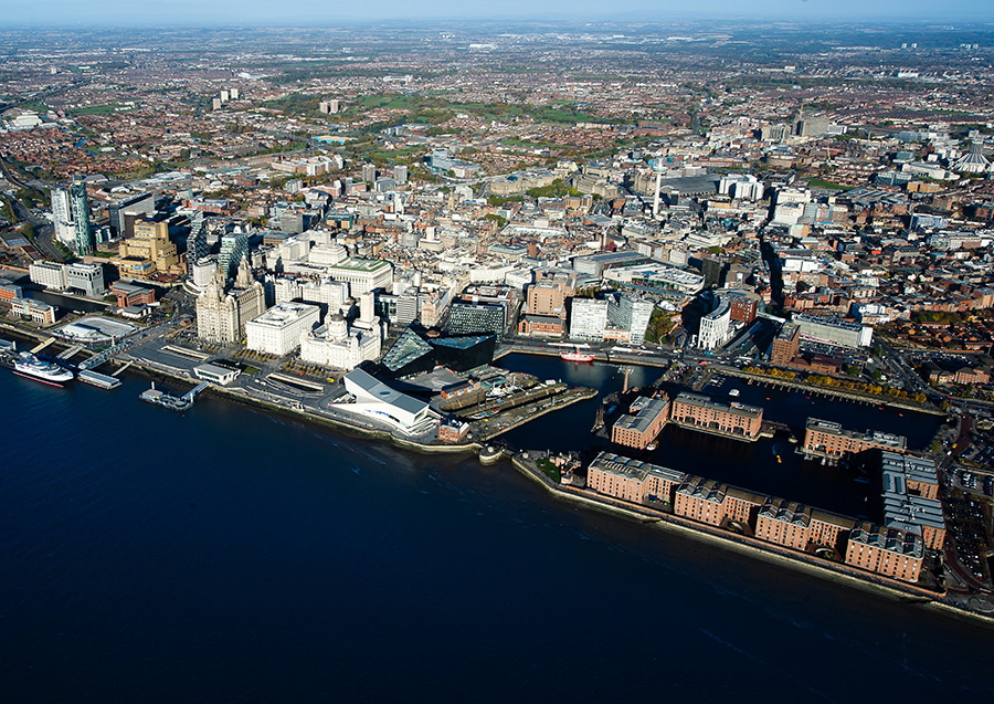 aerial view of Liverpool city region waterfront