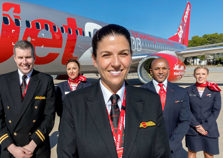 Jet 2 staff in company uniform, navy with white shirts