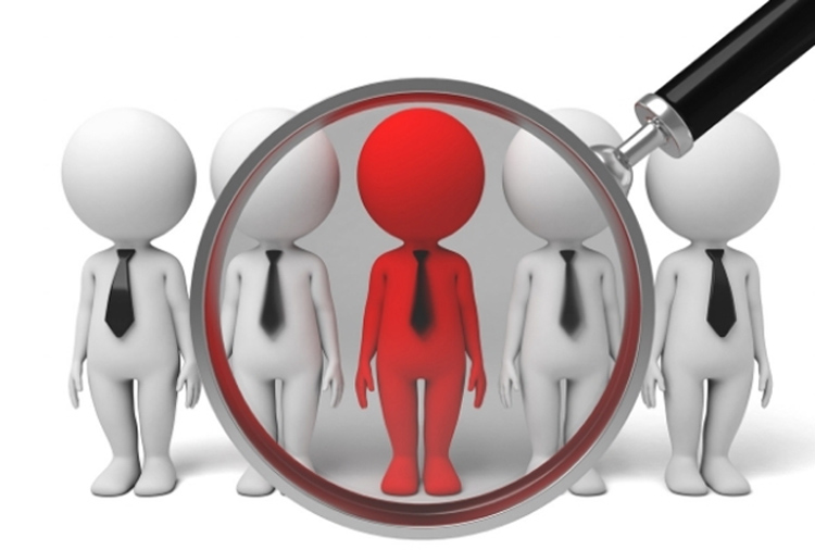 Faceless characters with lead character in red