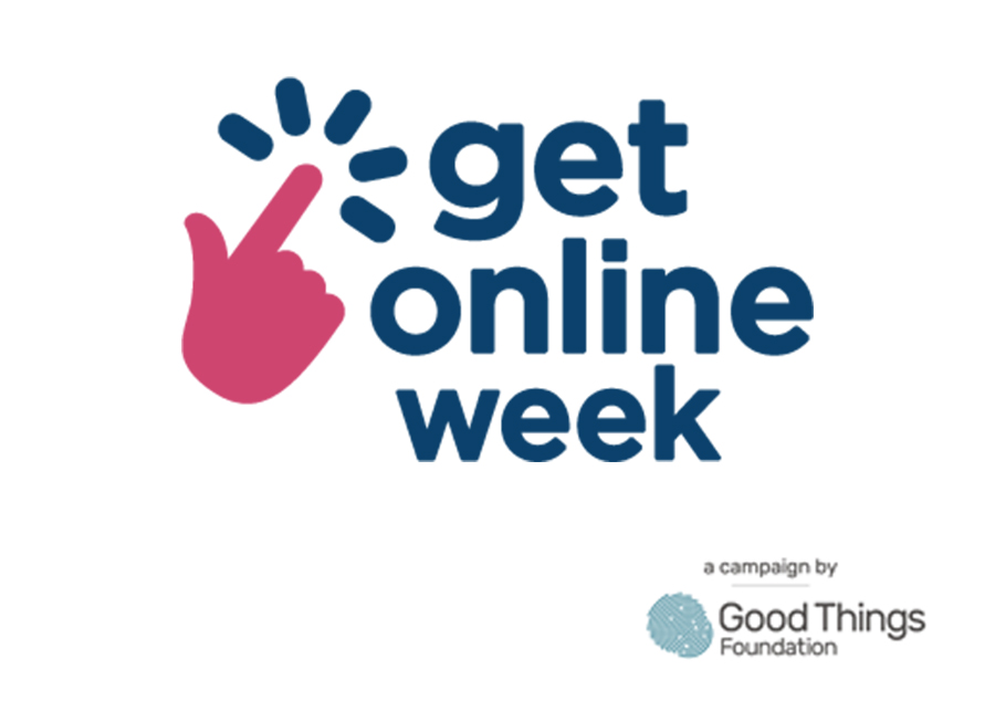 A hand clicking on the get online week logo