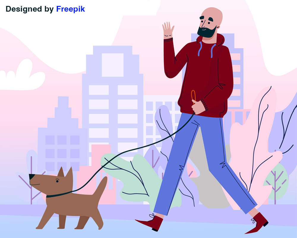 Illustration of a man walking a dog