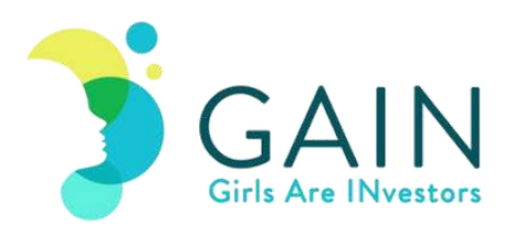 Gain logo on white background depicting face and blue and green circles