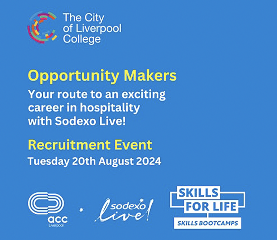 White and yellow text promoting careers event on blue background