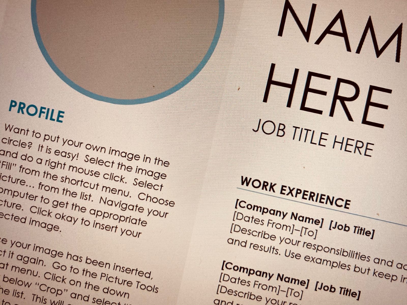Close up of a printed CV document