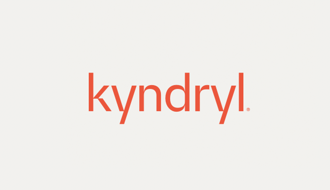 Kyndryl logo - orange text on light grey background