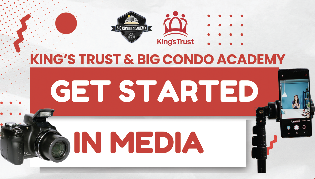 Image advertising Kings Trust media course with images of digital photography equipment.
