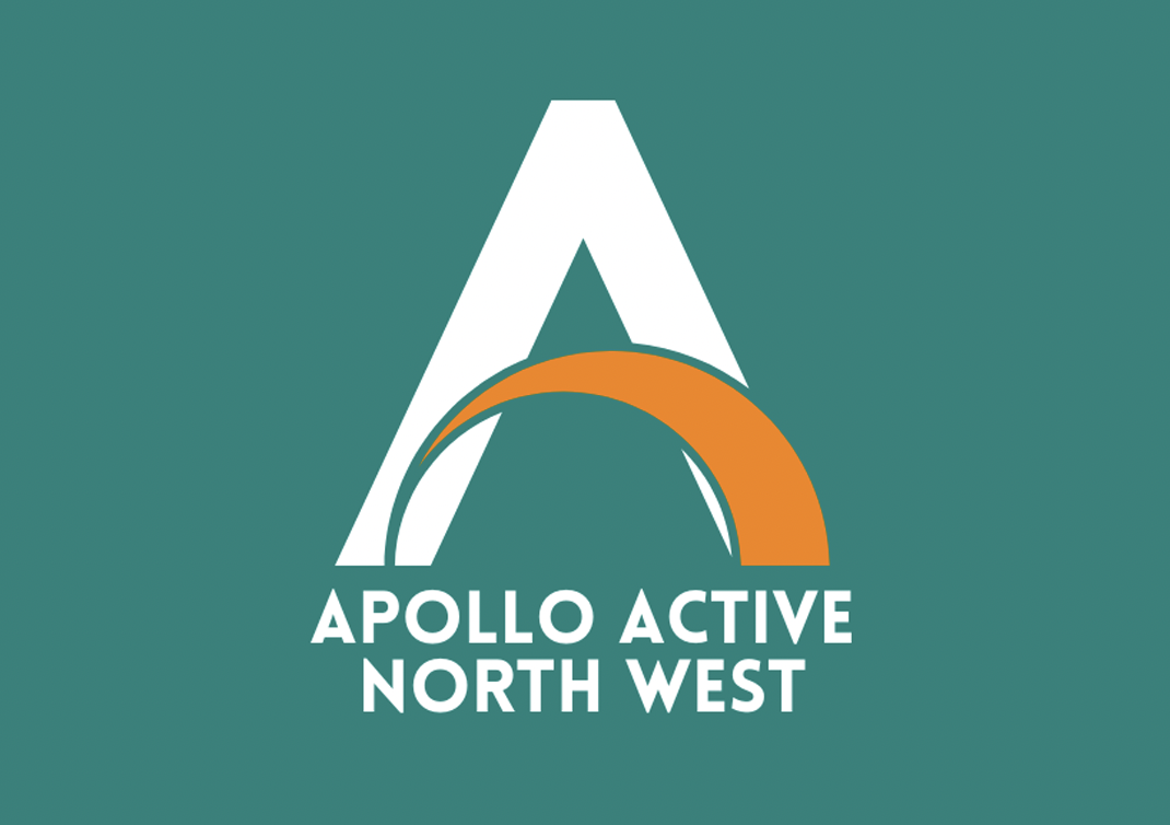 Apollo active north west logo which is white text on green background