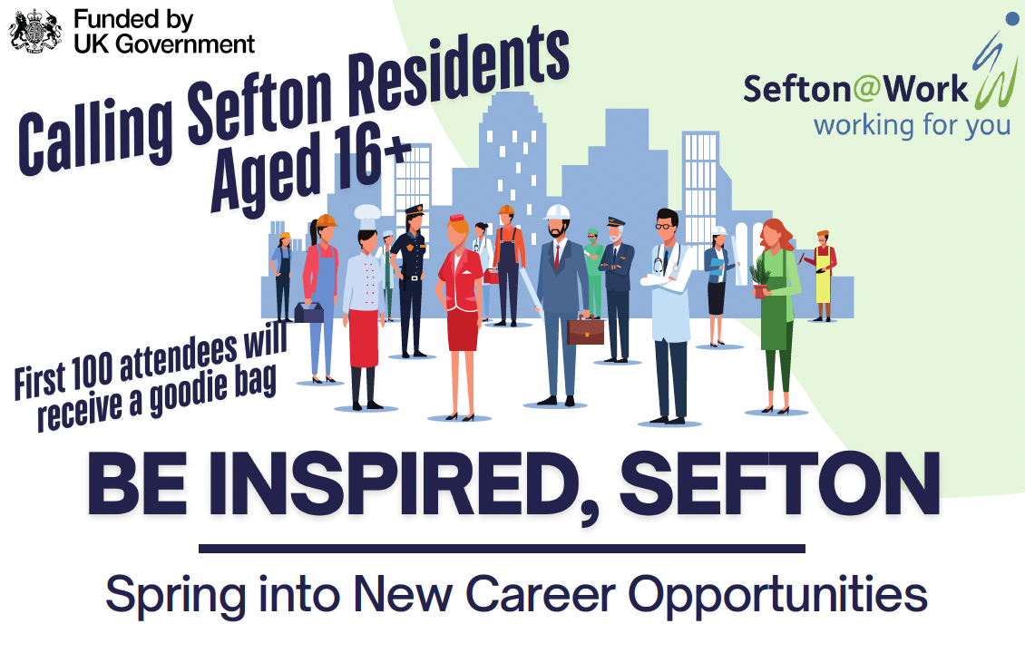 Illustration showing illustration of various job roles illustrated as well as venue and date details