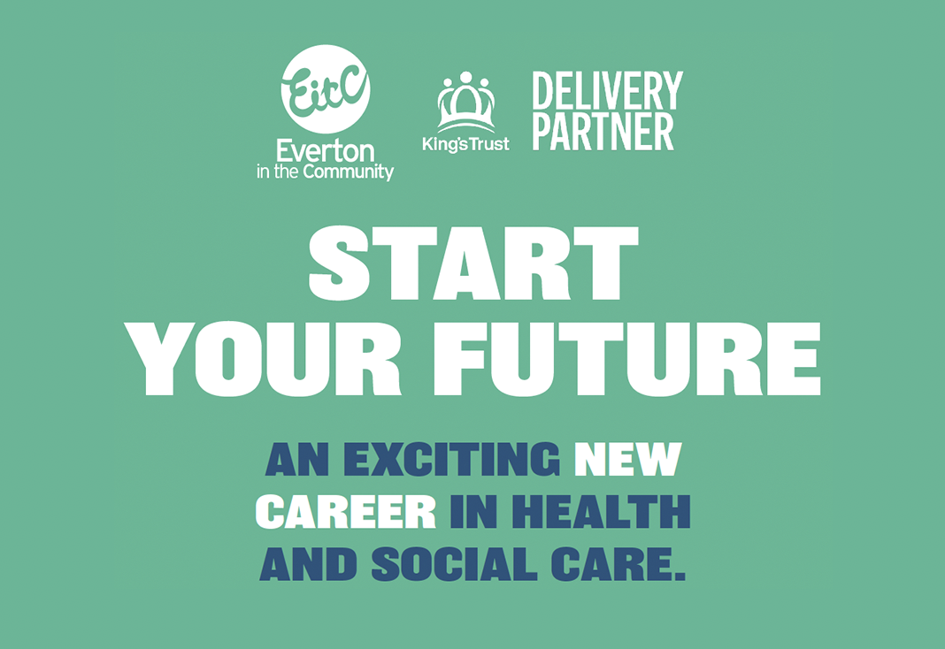 WHITE TEXT ON GREEN BACKGROUND PROMOTING CAREERS IN HEALTH AND SOCIAL CARE